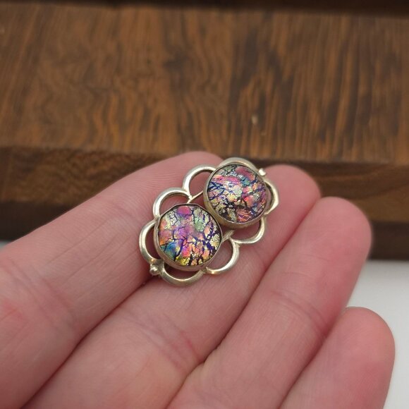 Sterling Silver Handmade Double Glass Pin Brooch A246 - Picture 2 of 6